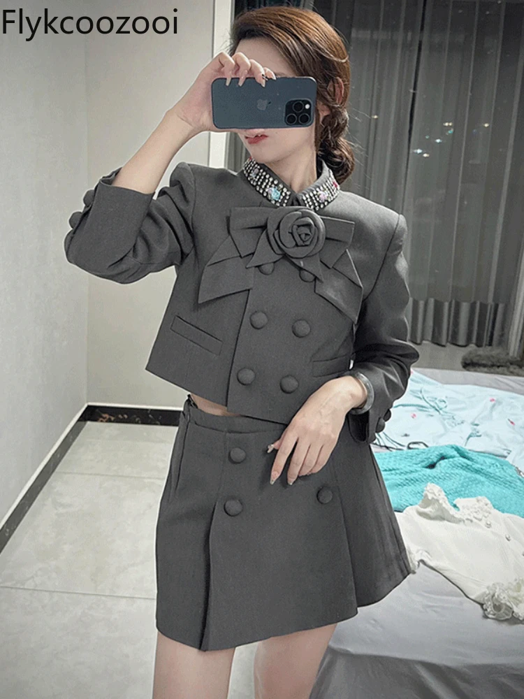 Unique and Chic Senior Sense Grey Elegant 2024 New Women's Autumn Conjunto Saia E Blusa Elegante Suits for Women with Skirt