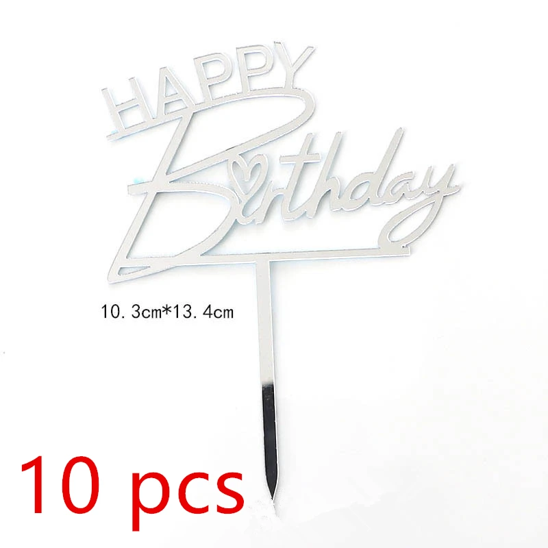 10 stücke Neue Gold Alles Gute Zum Geburtstag Kuchen Topper Gold Schwarz Acryl Kinder Geburtstag Party Kuchen Topper Dessert Dekoration Baby Dusche geschenk – Detail 9
