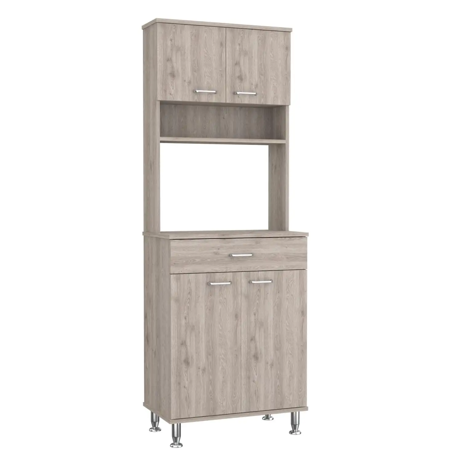 Della 60 Kitchen Pantry with Countertop, Closed & Open Storage Light Gray