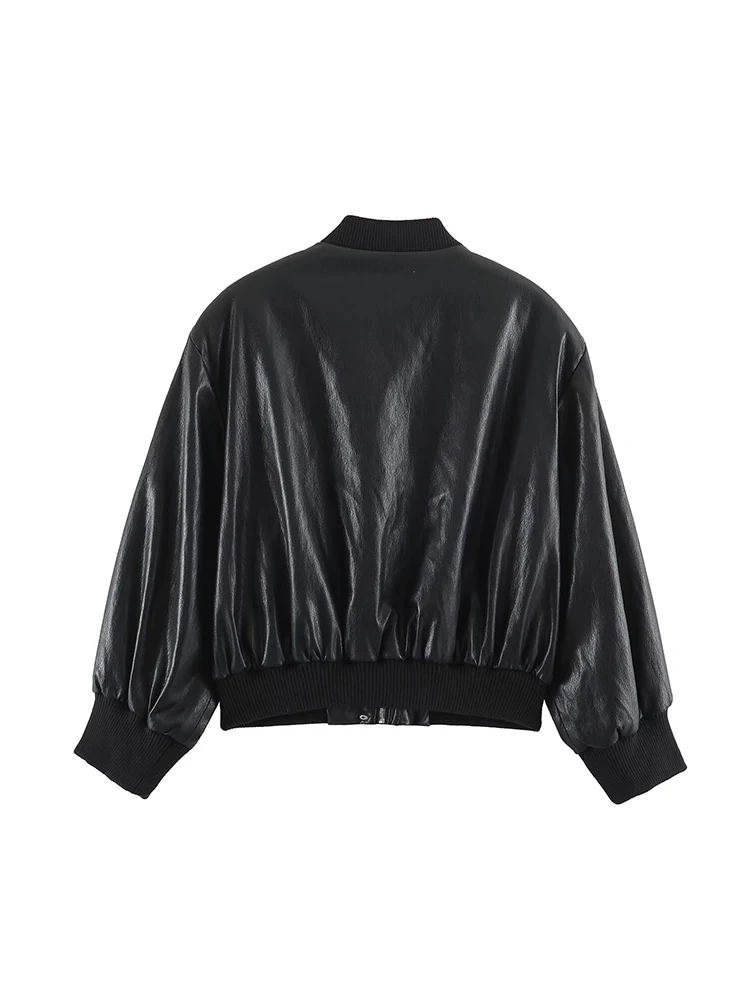 New Chic Leather Jacket For Women Autumn Stand Collar Leather Short Jacket Casual Motorcycle Versatile Zipper Ladies Jacket