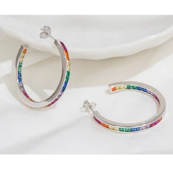 ALLNOEL Open C Hoop Earrings For Women Big Circle Rainbow Crystal Colorful Zircon Cubic Zirconia Popular Fashion Brass Jewelry