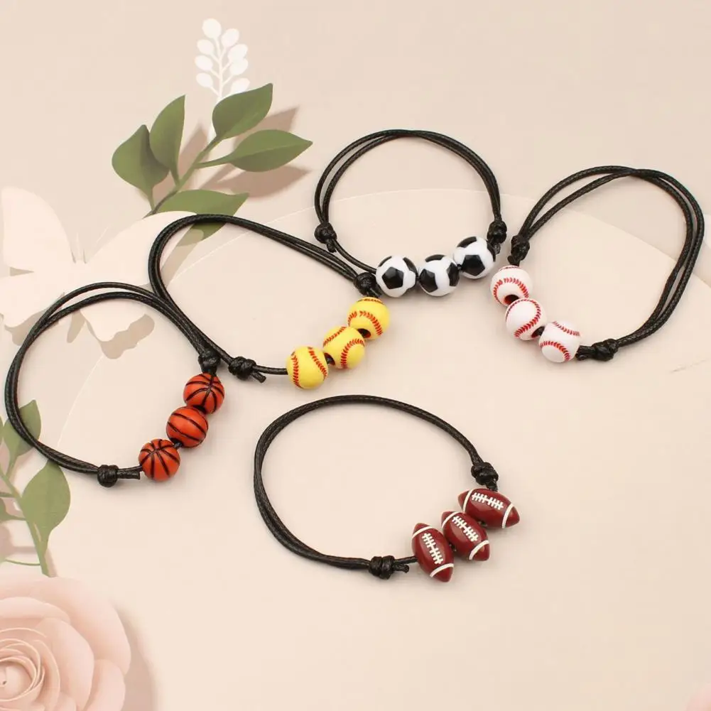 3Pcs Sports Ball Beaded Bracelet Set, Adjustable Drawstring Beaded Hand Braided Rope, Youthful Sports Accessory for Adults Kids