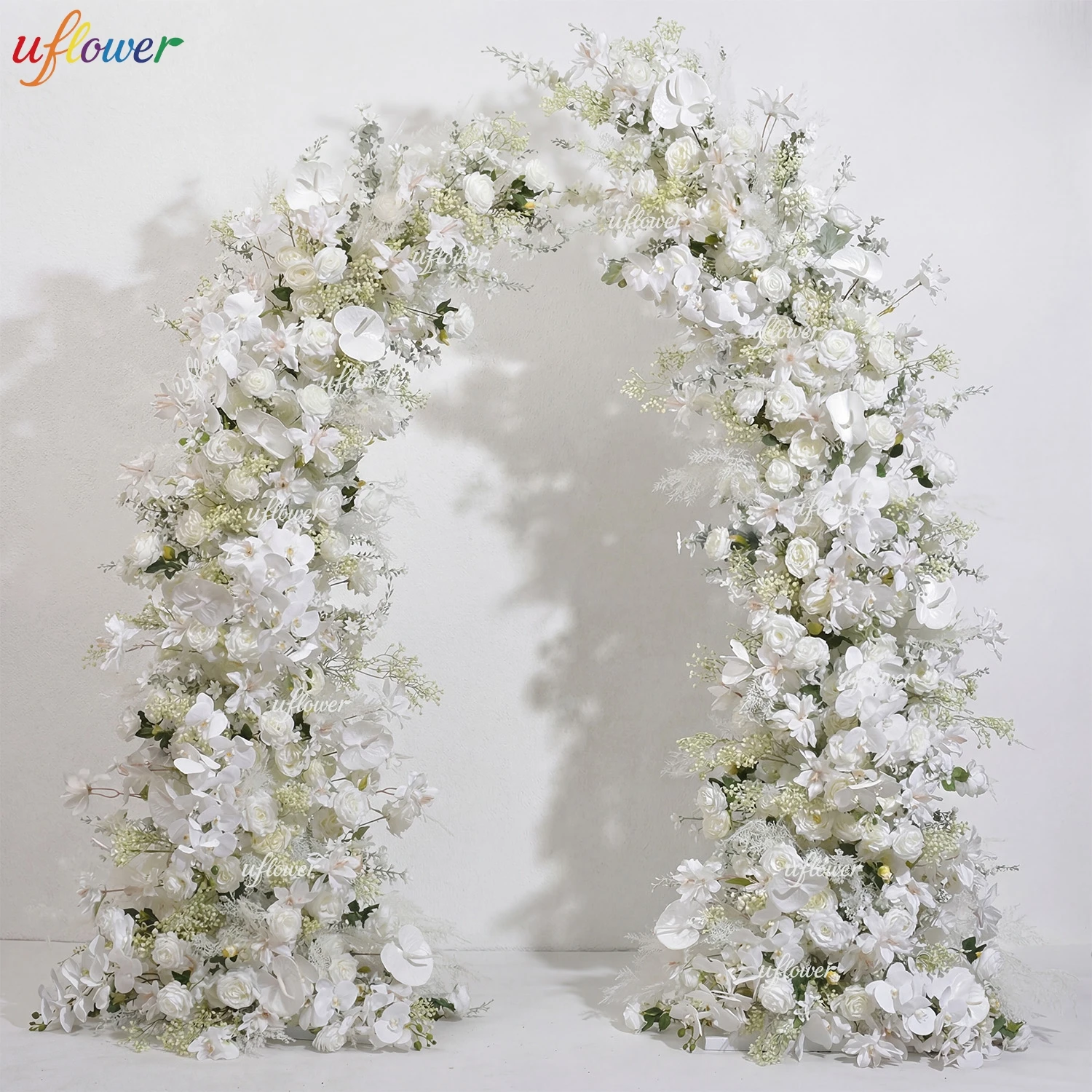 Uflower-arrangement Floral de orquídeas, rosa blanca, decoración, arco de cuerno, telón de fondo de boda, suelo, fila de flores, banquete, evento, accesorios de fiesta