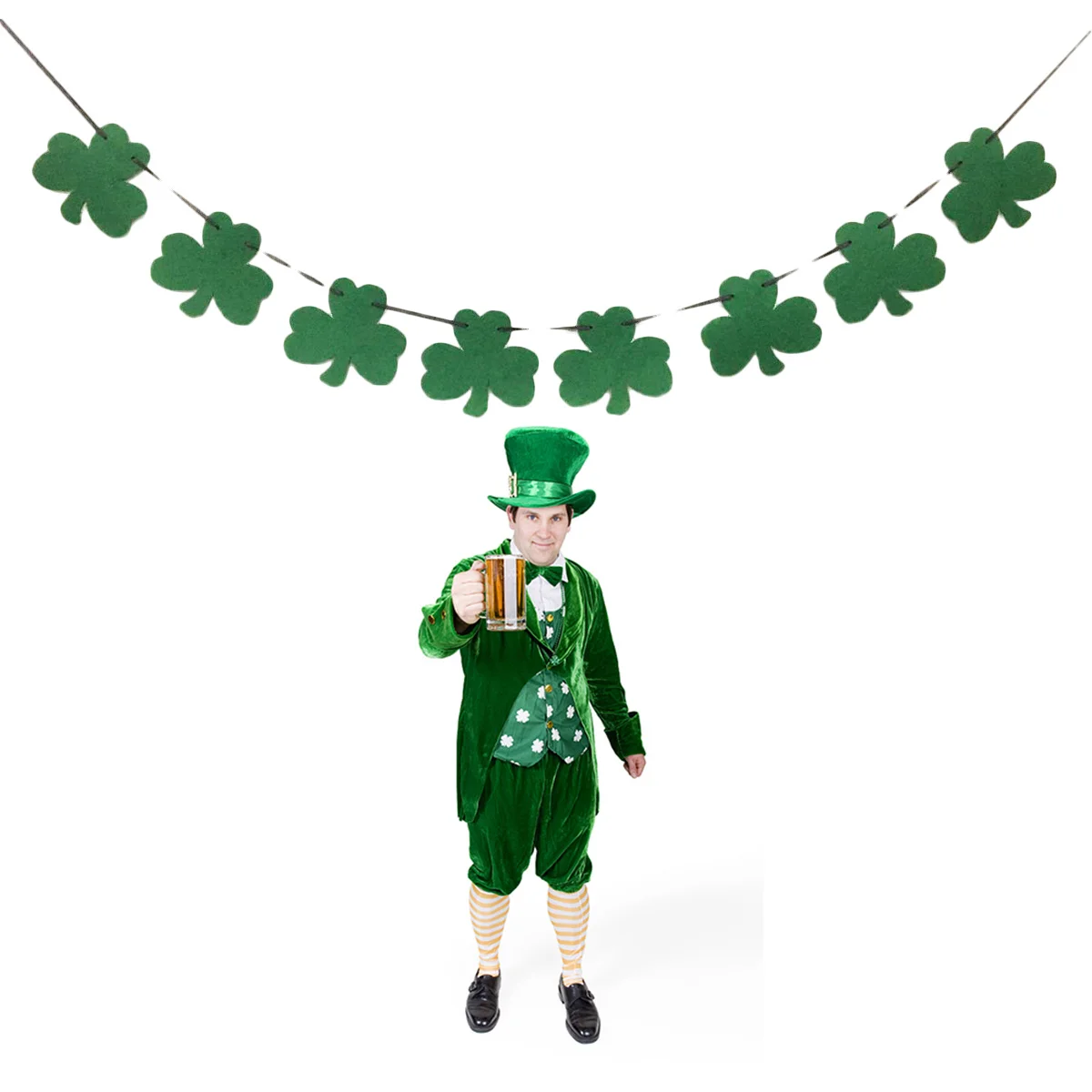 

Felt Shamrock Clover Garland Banner St. Patrick'S Day Wall Hanging Decoration Party Home Office Fireplace Backdrop Green