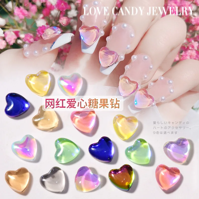 

40PCS Flatback Love Heart Nail Art Rhinestone Charms Accessories Parts For Manicure Decor Nail Decoration Supplies Material SMTX