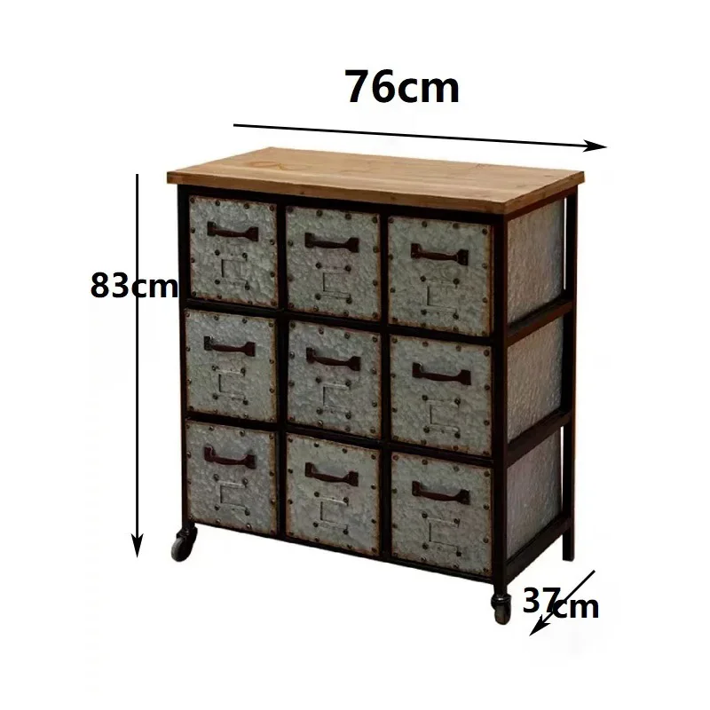 Industrial Storage Cabinet, Galvanized Metal 9-Drawer Chest with Wood Top, Black Metal Frame, Rolling Wheels, Vintage Style