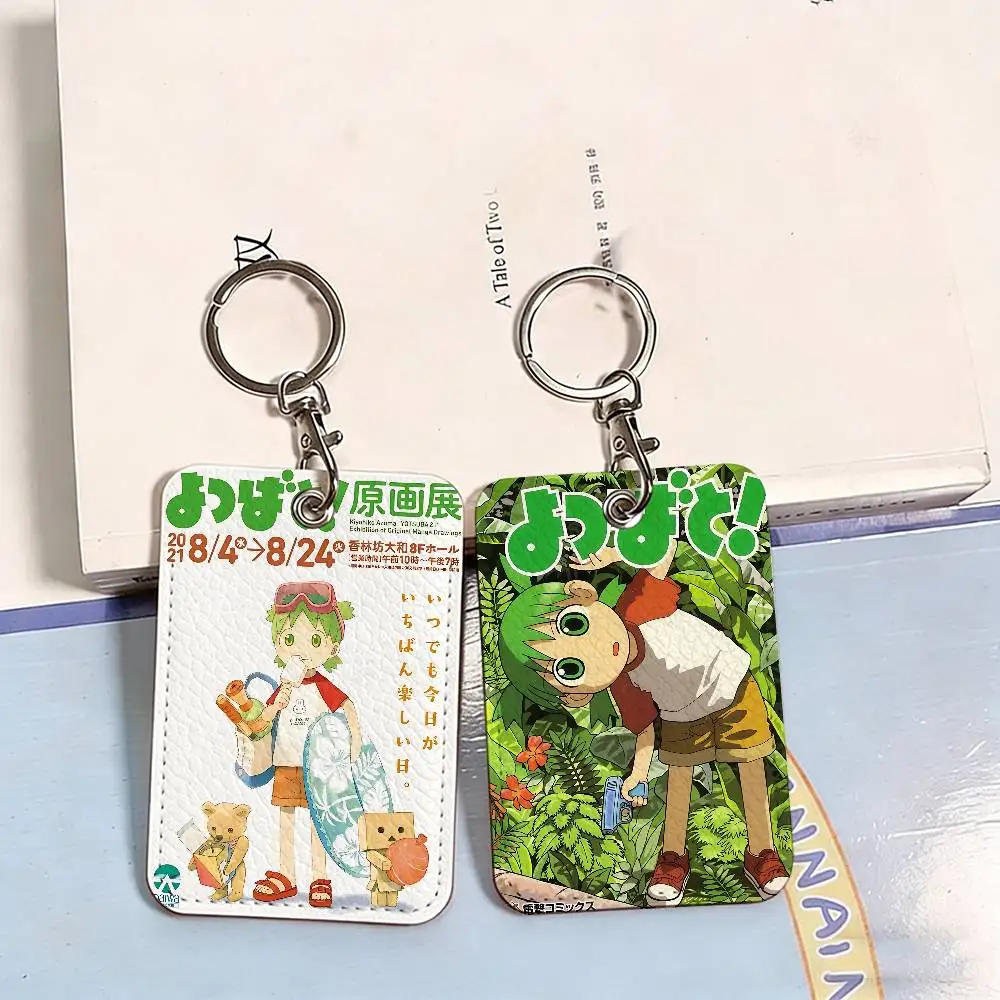 Anime Y-Yotsuba Sweets Rectangle ID Card Case Keychain Access Card Bag Key Tag Ring Leather Card Holder Key Ring Access