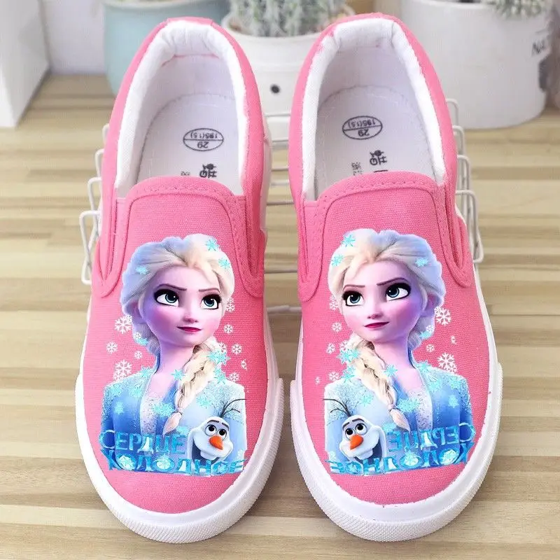 Disney Children Shoes For Girls Sport Sneakers Kids Leisure Autumn Casual Canvas Pink White Shoes Breathable Running Size 24-36