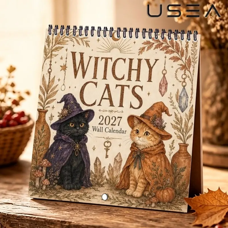 2027 Witchy Cats Wall Calendar, Vintage Magical Themed Yearly Organizer with Habit Tracker,Perfect Christmas New Year Gift