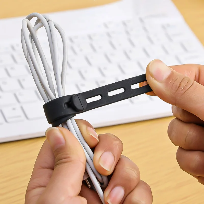 10/5Pcs Cable Ties Silicone Cable Organizer Tie Reusable Cord with High Elasticity Adjustable Anti-Lost Soft Rubber Strap Holder