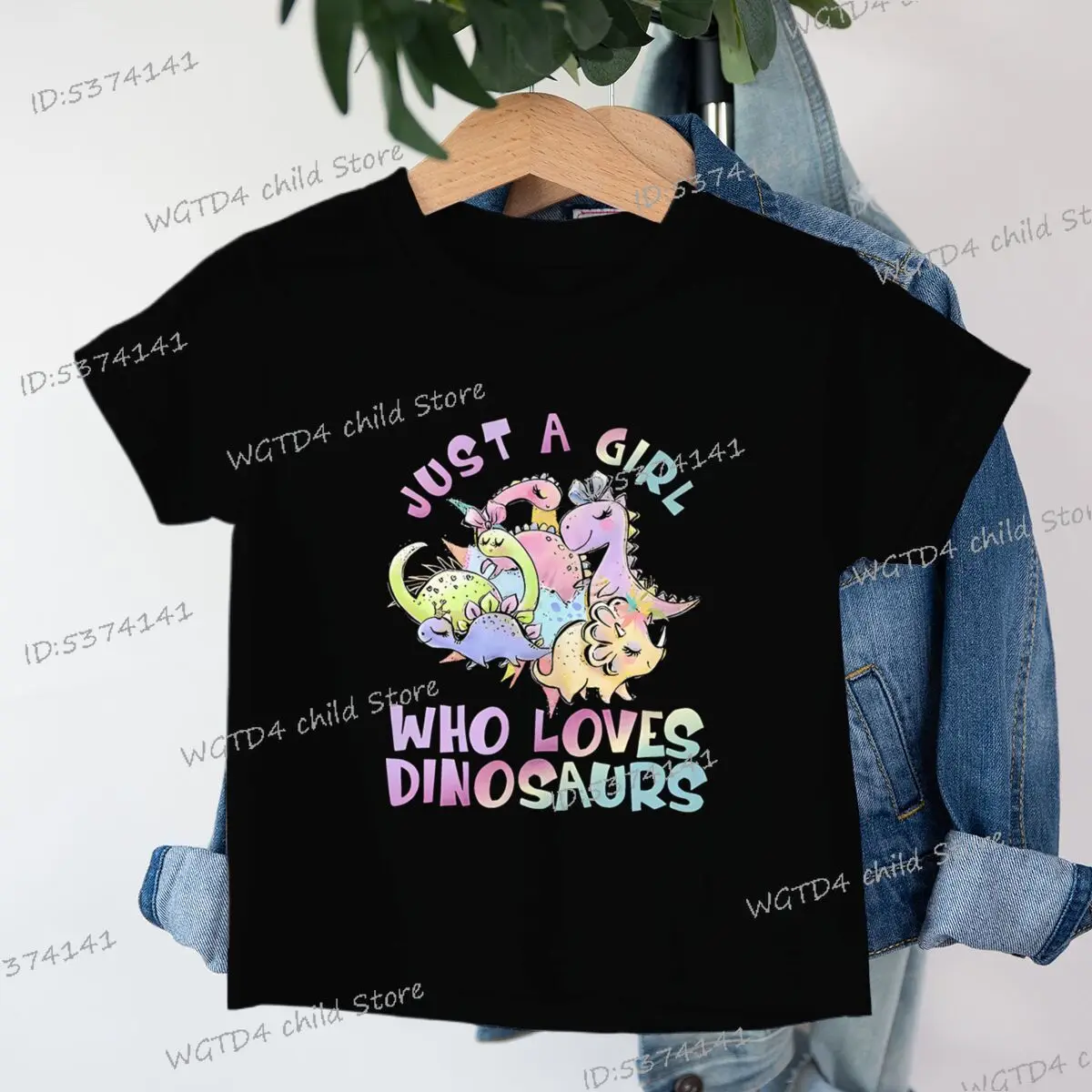 لطيف ديناصور الكرتون طباعة الفتيات الملابس أزياء الفتيات القطن قصير الأكمام تي شيرت مجرد فتاة تحب ديناصور الجرافيك المحملة #2