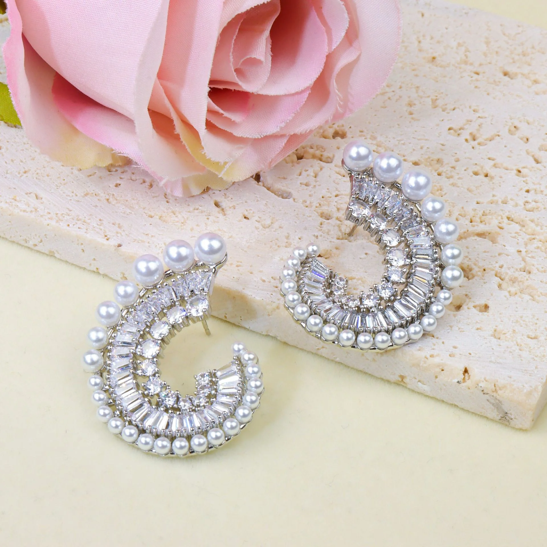 Chic Double Circle Stud Earrings for Women 925 Silver Needle Luxury Minimalist INS Style All-match Ear Jewelry