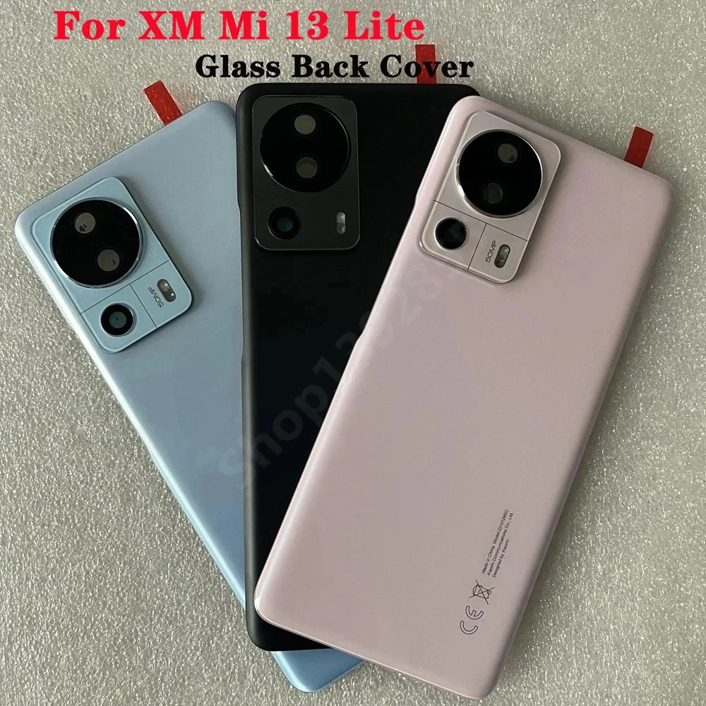 New For XM Mi 13 Lite Back Case Ceramic Battery Cover For Mi13 Lite Housing Camera Glass Lens Spare Parts