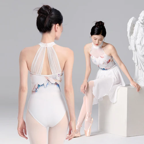 Leotardos de Ballet con cuello Halter para mujer, leotardos de baile sin mangas, pintura al óleo, mono gimnástico para adultos, Ropa de baile lírico