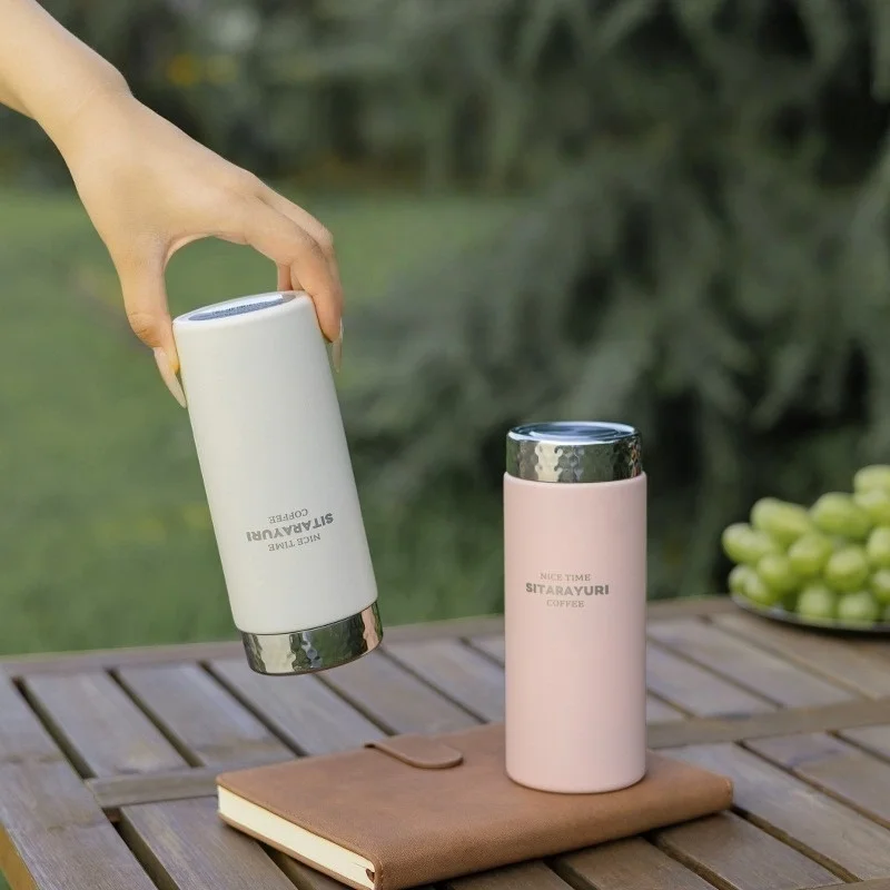 SITARAYURI 210/420ml Thermos Cup Stainless Steel Thermal Mug with Hamper Texture Cup Lid Leak-proof Outdoor Sports Water Bottles