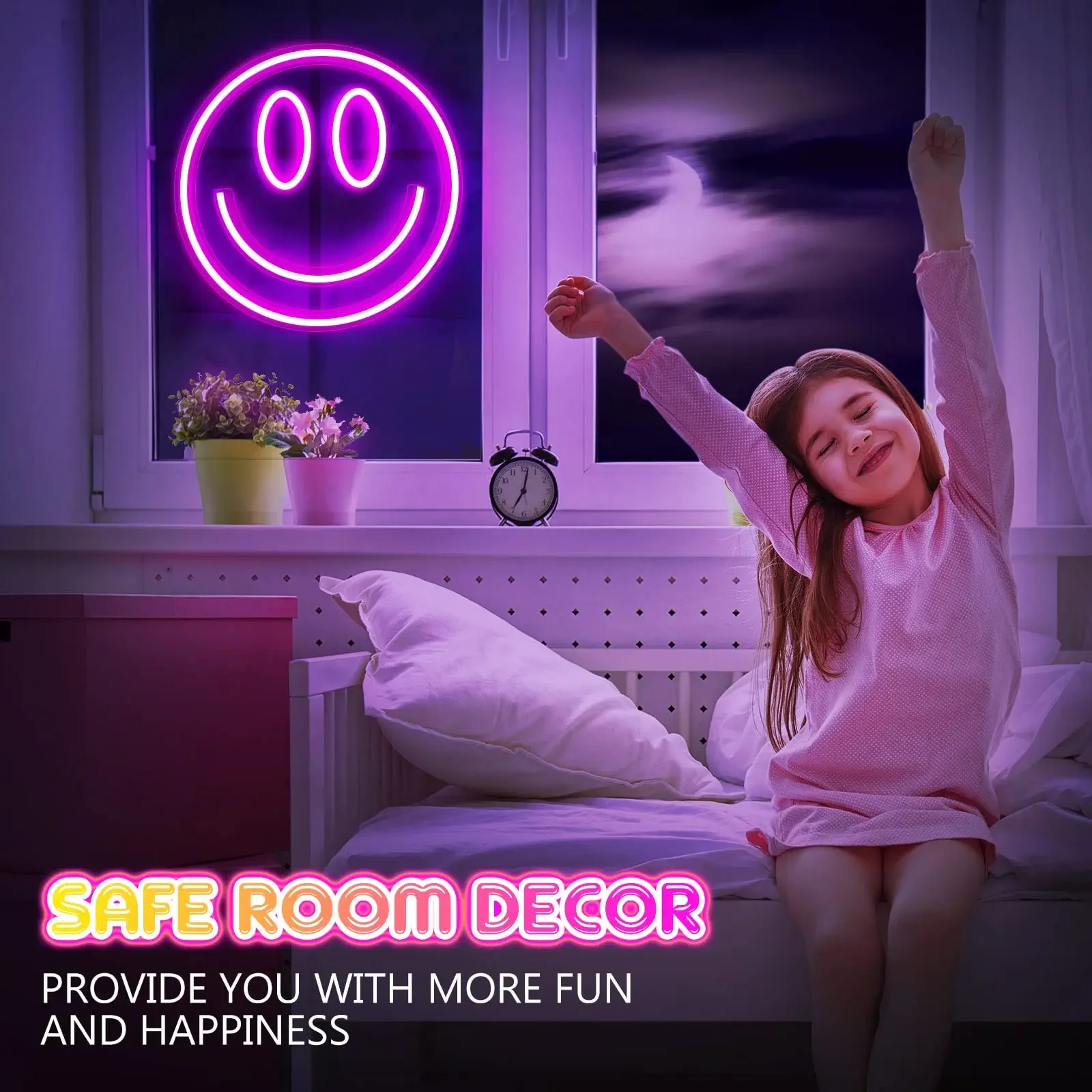 Smile Face Neon Sign LED Neon Light Wall Decor Smiley Face Light Up Signs USB Powered Yellow Neon Signs for Bedroom Pink  By