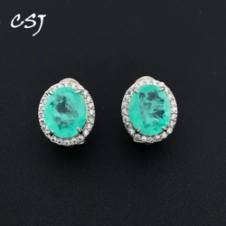 CSJ Trendy Paraiba Tourmaline Earrings Solid 925 Sterling Silver Created Gemstone 10*12mm for Women Jewelry Party Birthday Gift