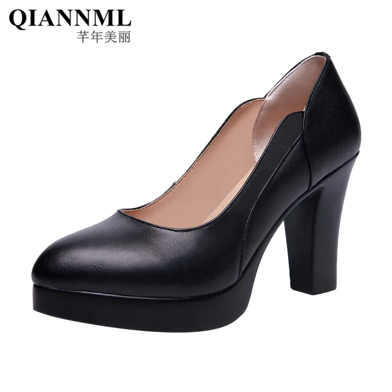 Small Size 32-43 Elegant Formal Court Shoes Women Pumps 2024 Spring Block High Heels Shoes Shallow for Office Model Wedding