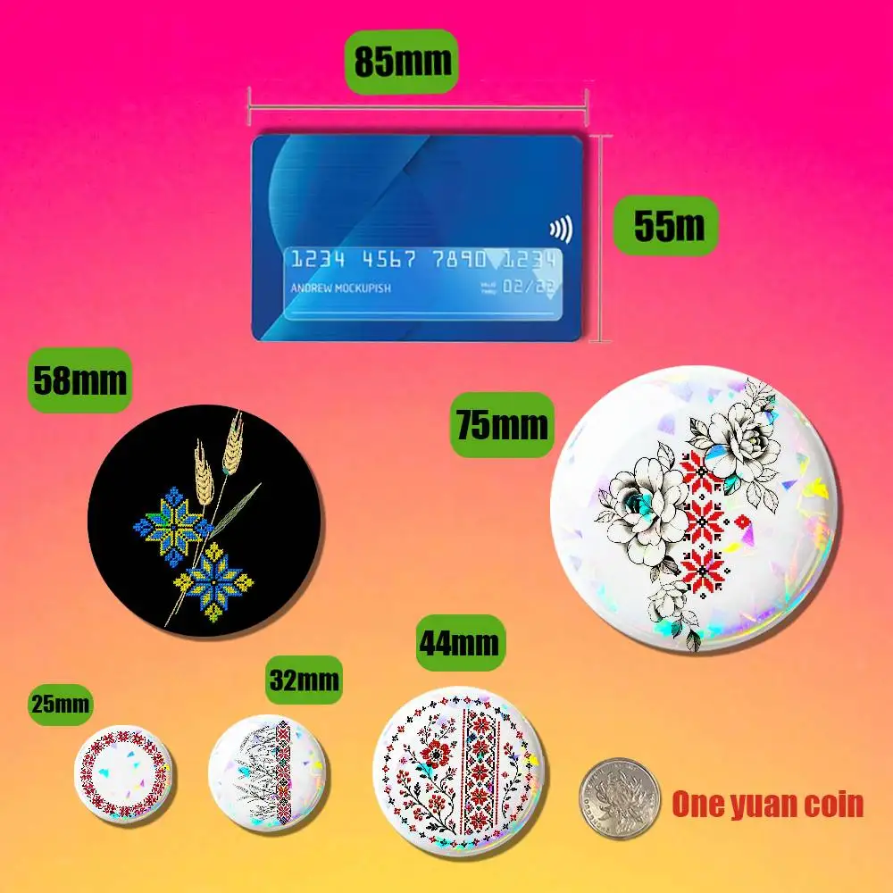 For Ukrainian Embroidery Patterns Badge Cover DIY Pin Insignia Emblem Button Round Gift Cosplay Laser Film Case