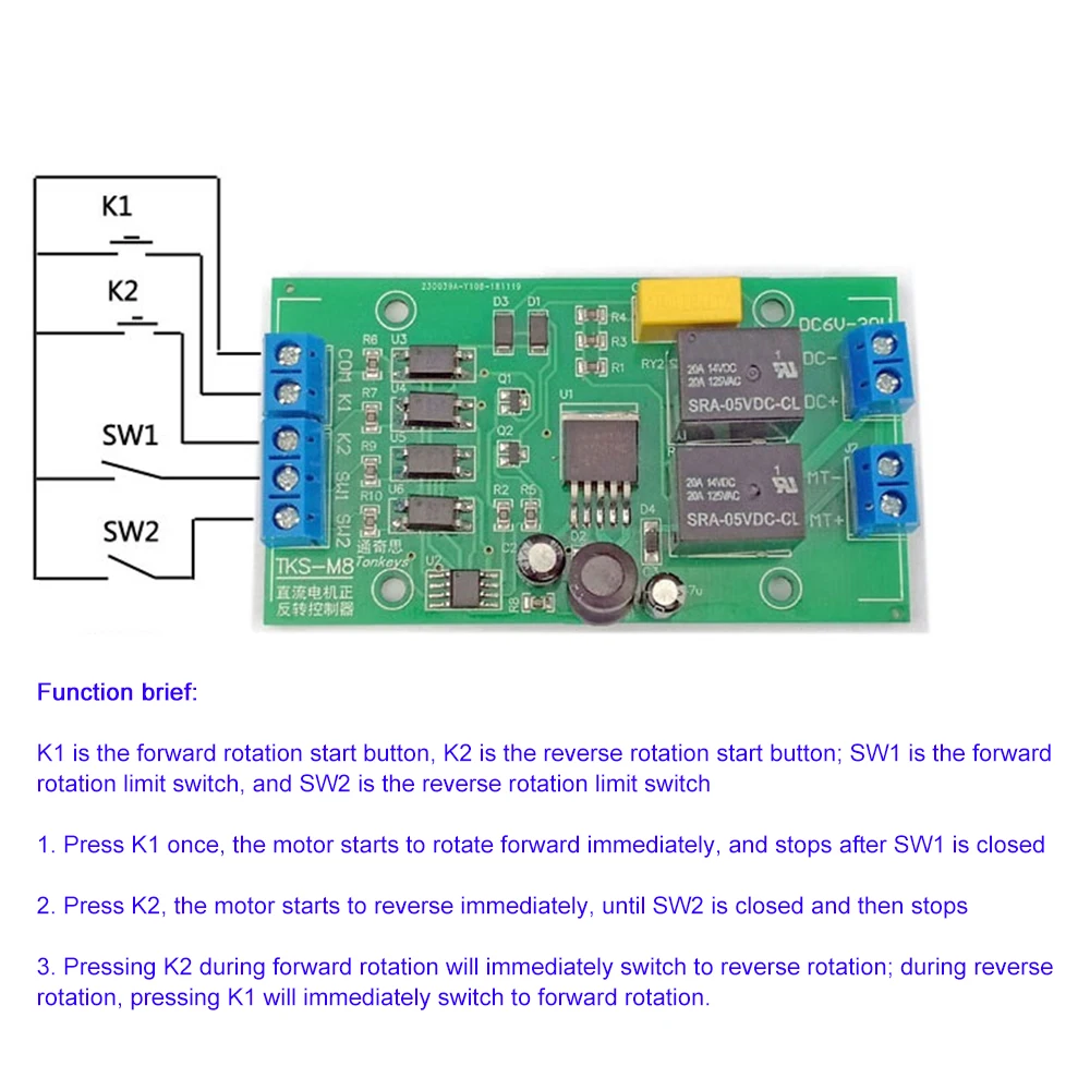 DC 6V 12V 24V DC Motor Forward and Reverse Controller 20A High Current with Limit Relay Driver Lifting Control Board