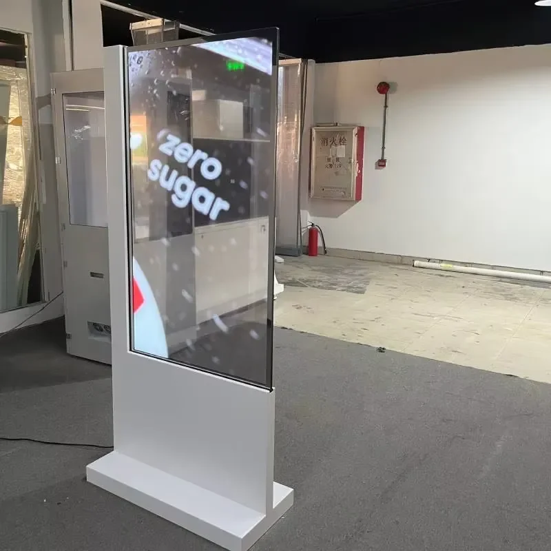55 Inch 3mm Super Slim Double Sided Transparent Indoor Digital Signage Advertising Screen for Retail Store Subway