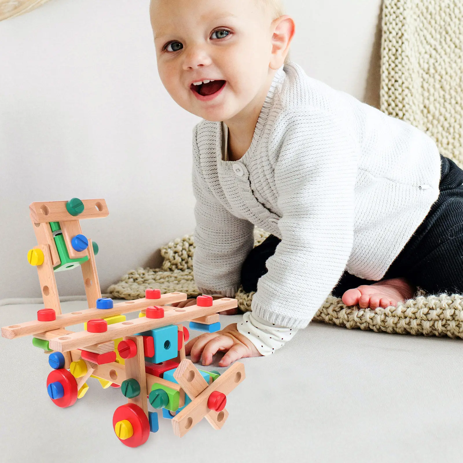 

1Set Wood Nut Bolt Assembly Educational Set Kids Early Development Hands on Skills Creativity Stimulating Preschool Learning