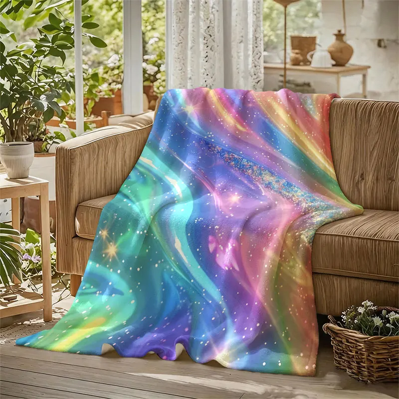 Holographic Glitter Flannel Blanket Warm Soft Halloween Christmas Decorative Couch Warm Cozy All-Season Gift