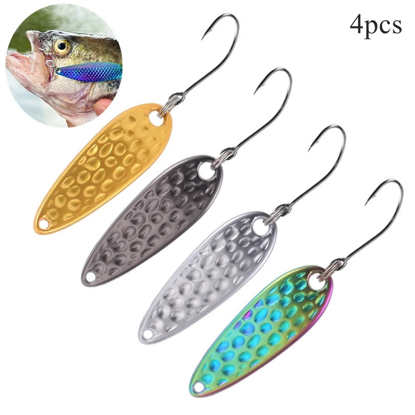 4pcs Meteorite Crater 3.5g Long Distance Metal VIB Spoon Fishing Lure for Carp Perch Single Hook Trout Lures