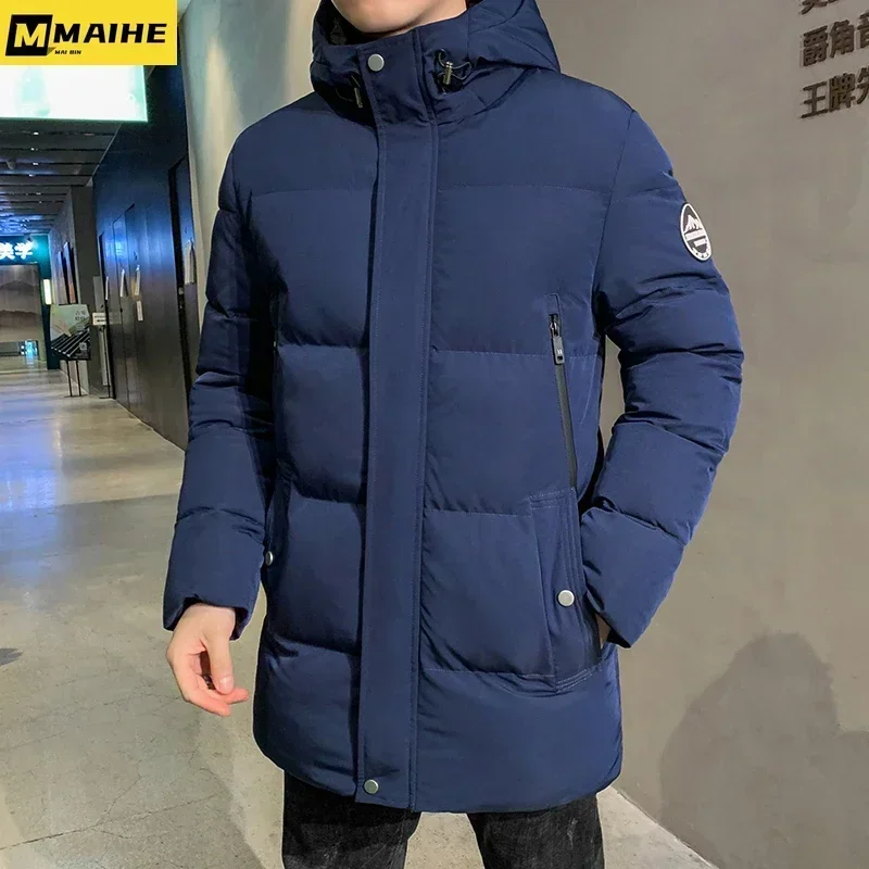 Manteau long rembourré léger pour hommes, veste de marque pour hommes, manteaux en coton chaud, vêtements à capuche monochromes, mode coréenne