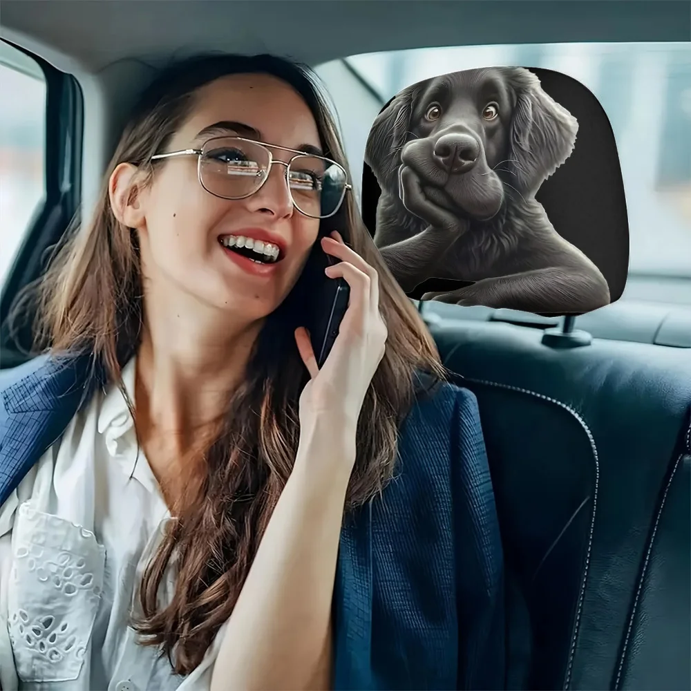 Thinking Black Dog Print Headrest Cover, Durable, Dust-Proof & Elastic Car Seat Headrest Cover
