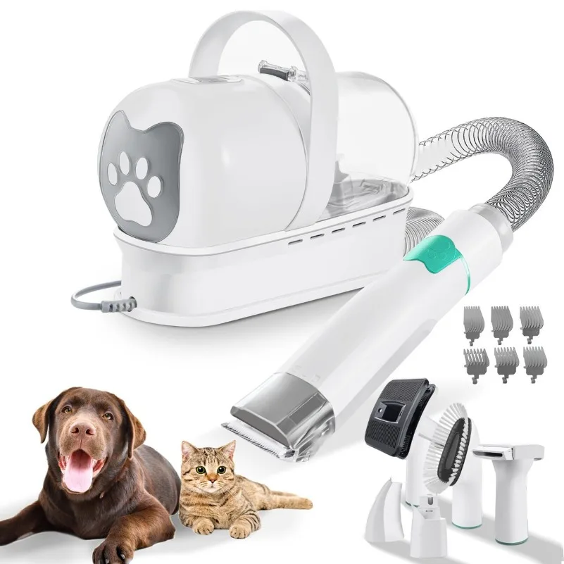 7 in 1 Pet Grooming Kit Vacuum Suction Dog Cat Hair Trimmer Clipper 110V Pet Grooming Machine