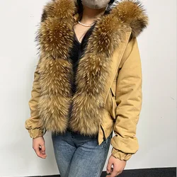 2024 MAOMAOKONG Fashion Short Women's Real Fox Fur Coat Natural Big Raccoon Fur Collar Winter Parka Bomber Jacket
