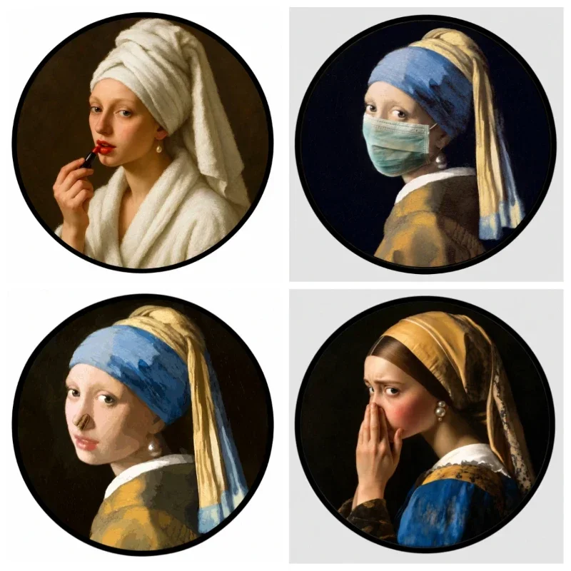 20x20cm Humor Classic Masterpiece Round Art Decals, Vintage Painting Decorative Stickers for Living Room DIY Decoration