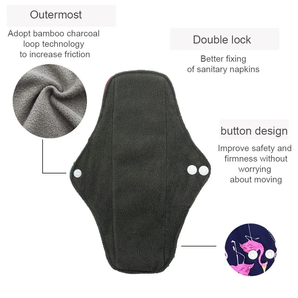 reusable cloth pads for monthly Washable girl sanitary napkins gaskets for women menstrual cycle bamboo charcoal size s m l