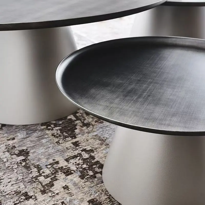 sh-Modern Black Metal Coffee Table Minimalist Living Room Furniture Durable & Portable Design
