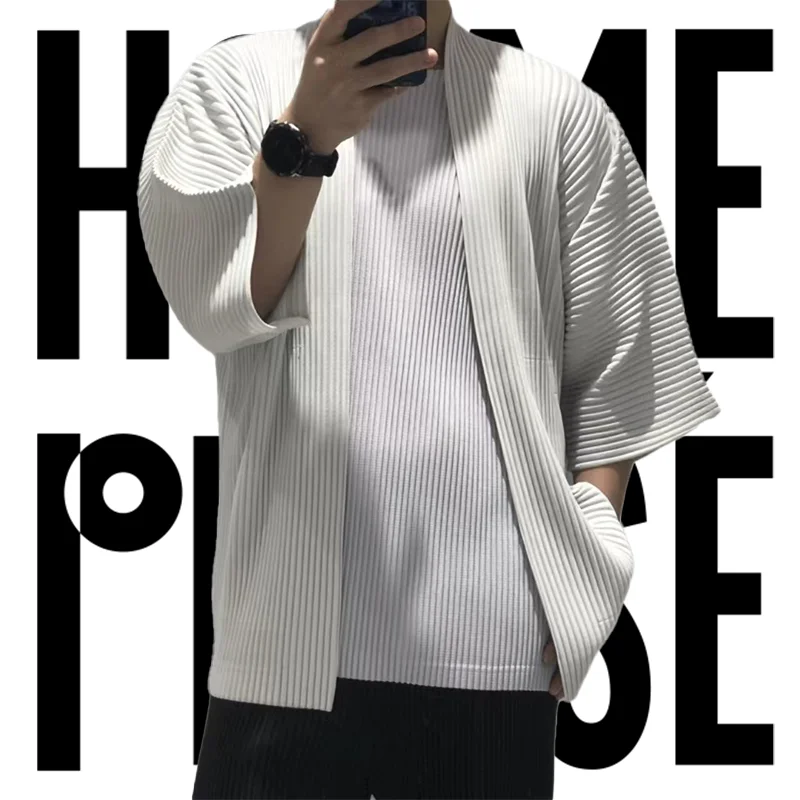 Pleats Original Design Men\'s Jacket 2024 Spring Summer Half-sleeved Cardigan Pleated Loose Large Size Short-sleeved Jacket Suit