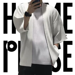 Pleats Original Design Men's Jacket 2024 Spring Summer Half-sleeved Cardigan Pleated Loose Large Size Short-sleeved Jacket Suit