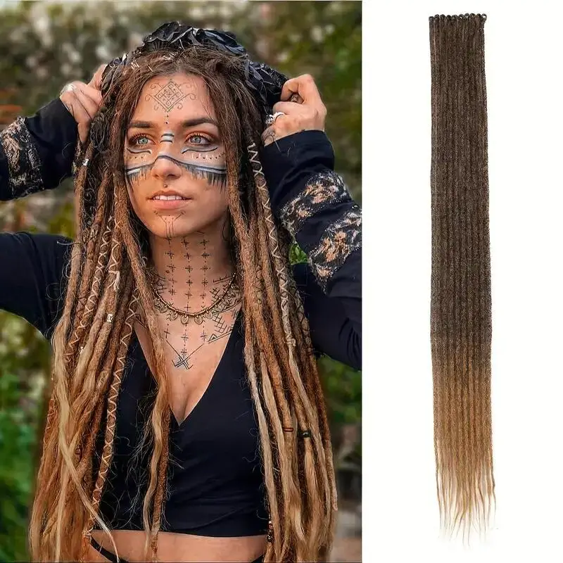 Wig hitam sintetis Dreadlock ganda 10 helai 36 inci wig untuk Wonmen Dreadlock ekstensi untuk penggunaan sehari-hari ekstensi Dreadlock