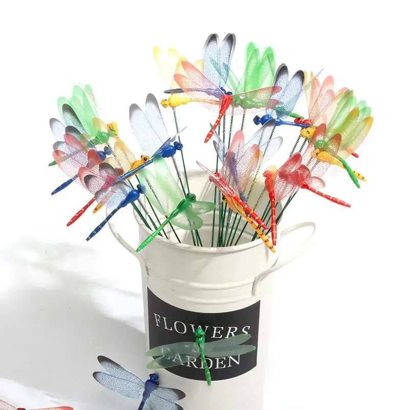 Artificial 3D Dragonfly Stakes 5/10pcs Colorful Garden Decor for Outdoor Yard Flower Bed Potted Plant Landscaping