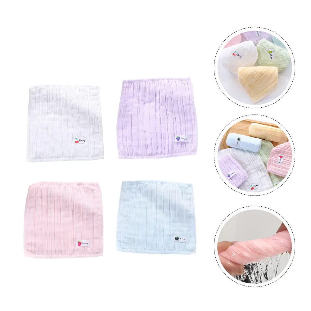 

4Pcs Pure Cotton Gauze Handkerchief Kids Face Hand Wiping Towel Soft Breathable Washcloth Water Absorption Reusable for Home