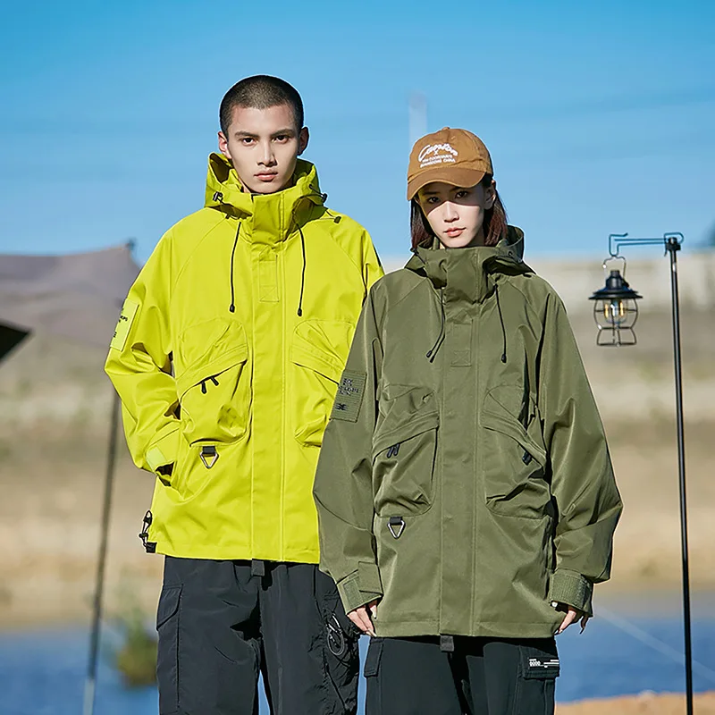 

Outdoor hiking camping jacket, men's soft waterproof trench jacket, men's hooded aviator coat, couple style hardshell jacket