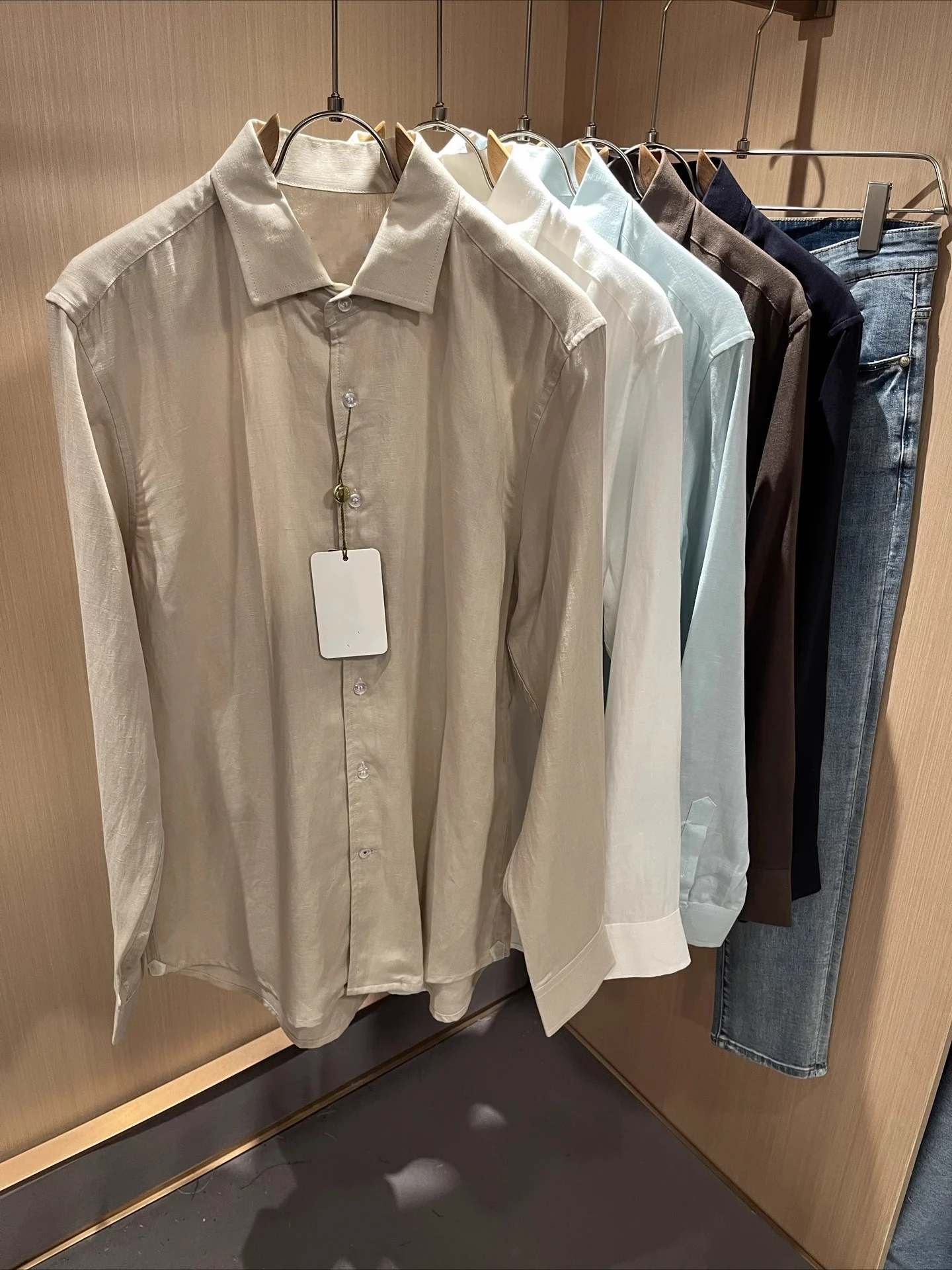 

LP Italian embroidery pattern casual lapel cotton and linen shirt