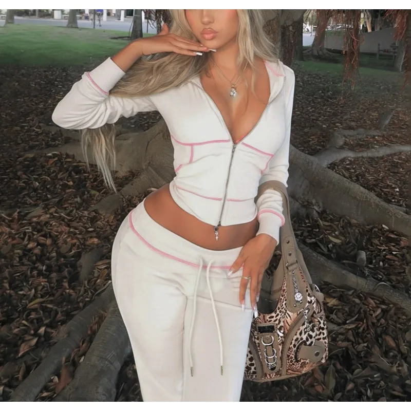 

Autumn and Winter Sports Velvet Suit Printed Letters Fur Collar Hooded Long-sleeved Jacket Hip-wrapped Trousers Two-piece Set