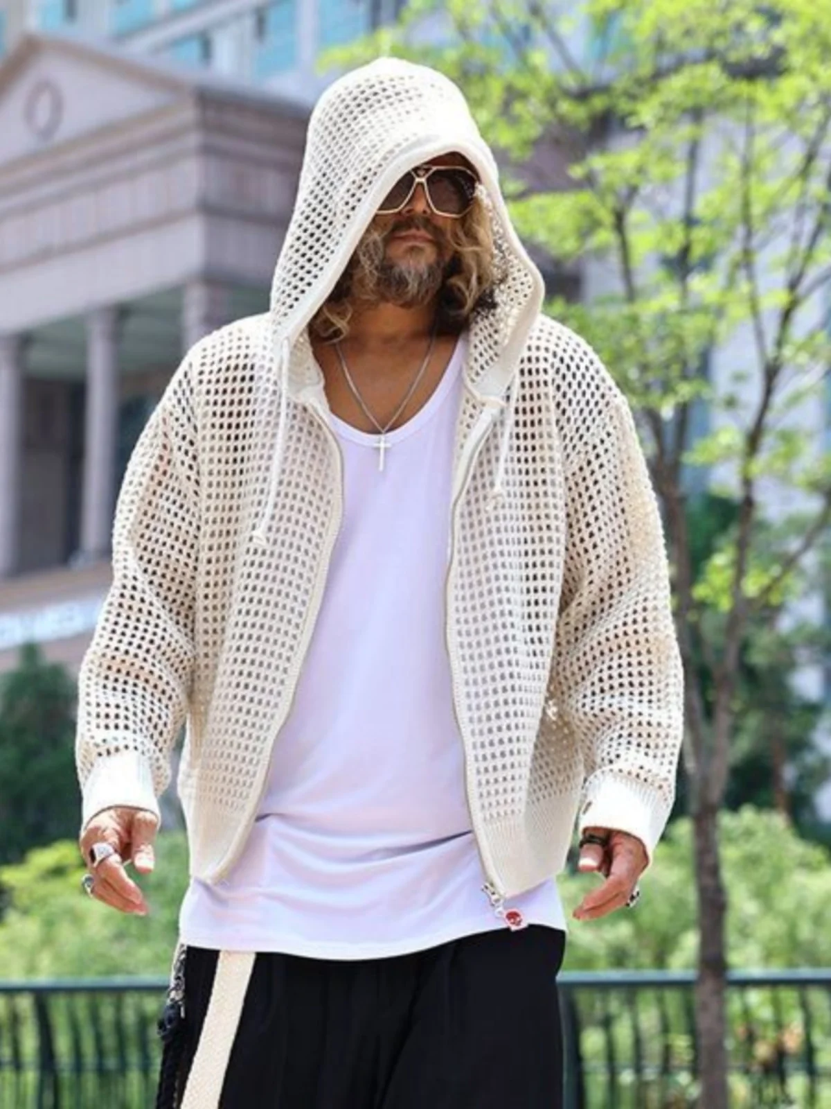 

Larger Size 300 Pou Casual Loose Me Knitted Hollow out Cardigan Sun Protection Clothing Spring Summer Trendy Brand Jaet