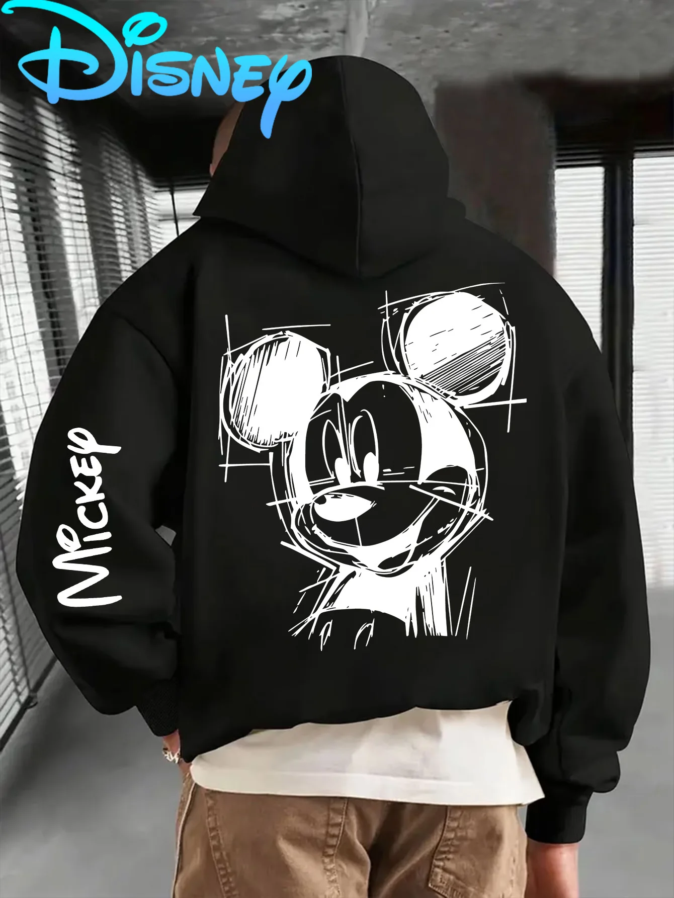 

Лицензионная толстовка с капюшоном Disney с рисунком Микки Мауса, выполненным вручную, унисекс, повседневная толстовка на осень-зиму, толстовка с капюшоном и завязками