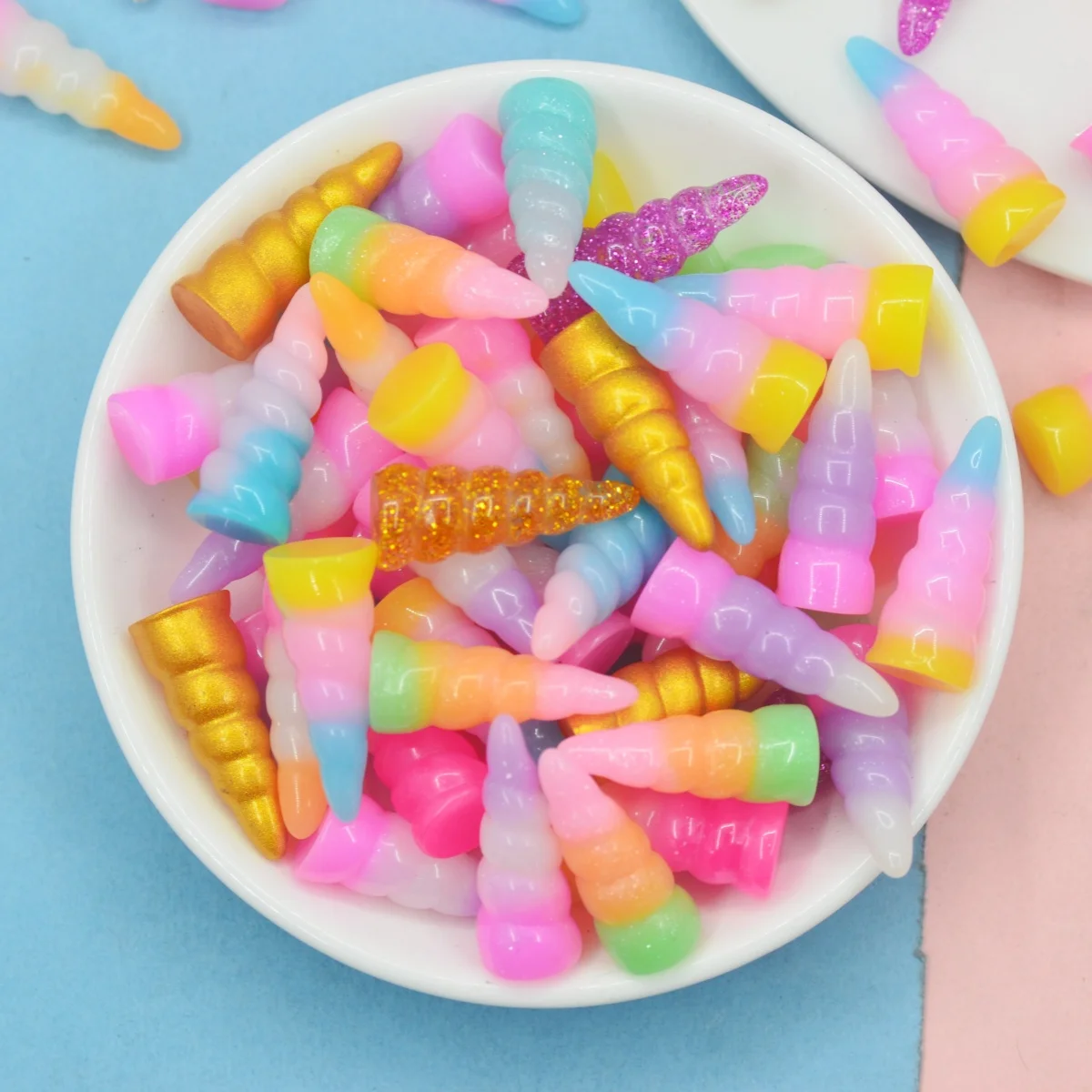 Resin Colorful Unicorn Horn Miniatures DIY Crafts Decoration Jewelry Earring Charms-20PCS