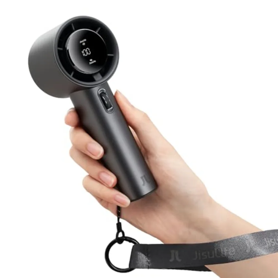 

Portable Fan for Travel Outdoor - Metal Body, Grey, High Speed Airflow with 1-100 Speed Scroll Wheel, Digital Display, 1.5H Fas