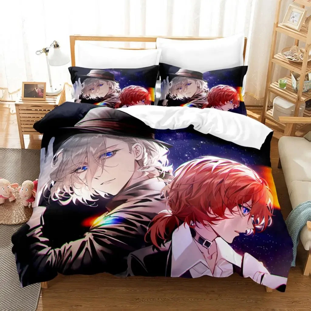 Bungo Stray Dogs Duvet Cover Japan Cartoon Bedding Set Microfiber 200x200 Quilt Cover with Pillowcases for Teens Youth Boys Gift