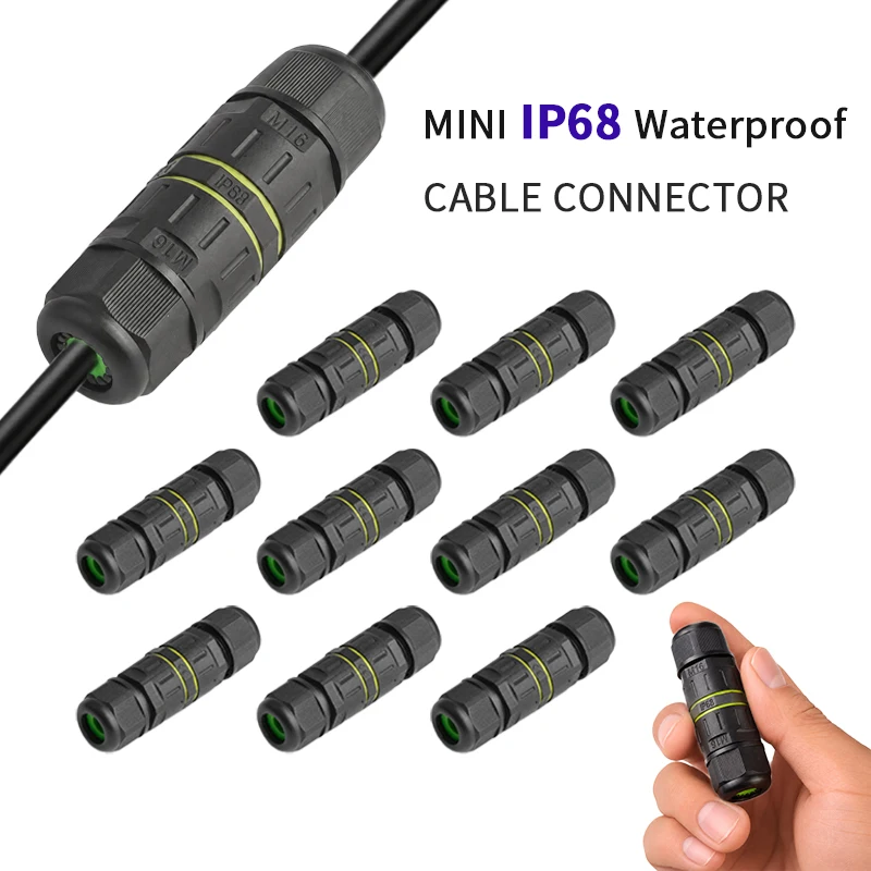 IP68 Mini Waterproof Inline Cable Connector 2/3 Pin Electrical Wire Connector M16 32A 300V for Outdoor LED Lighting 3-8mm