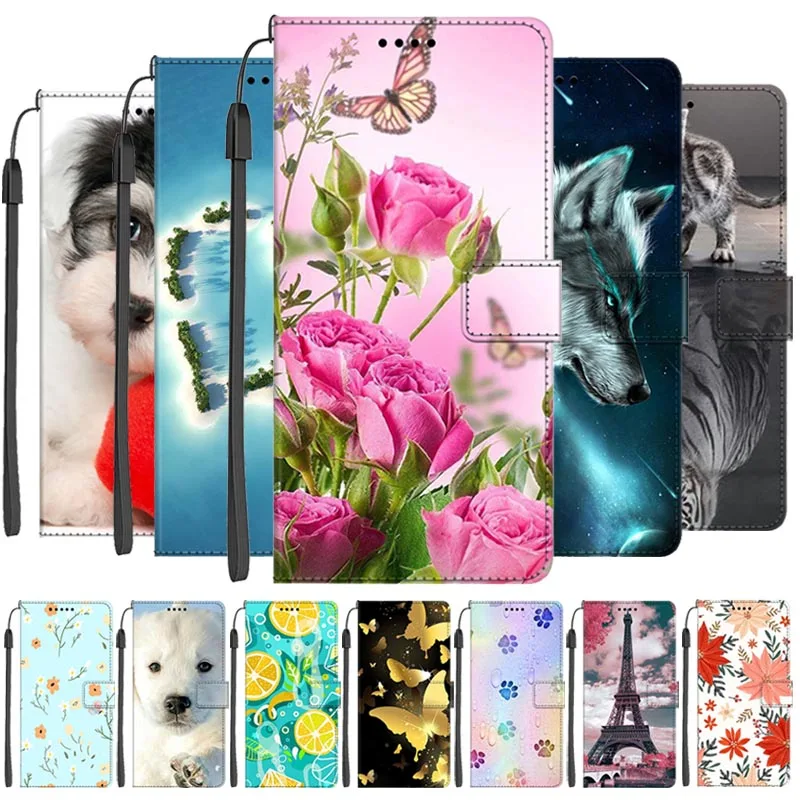Funda de libro de cuero para TCL 60R, funda tipo billetera con tapa de dibujos animados, bonito gato, perro, bolsa de PU para TCL 60 NxtPaper / TCL 60 SE NXTpaper 5G